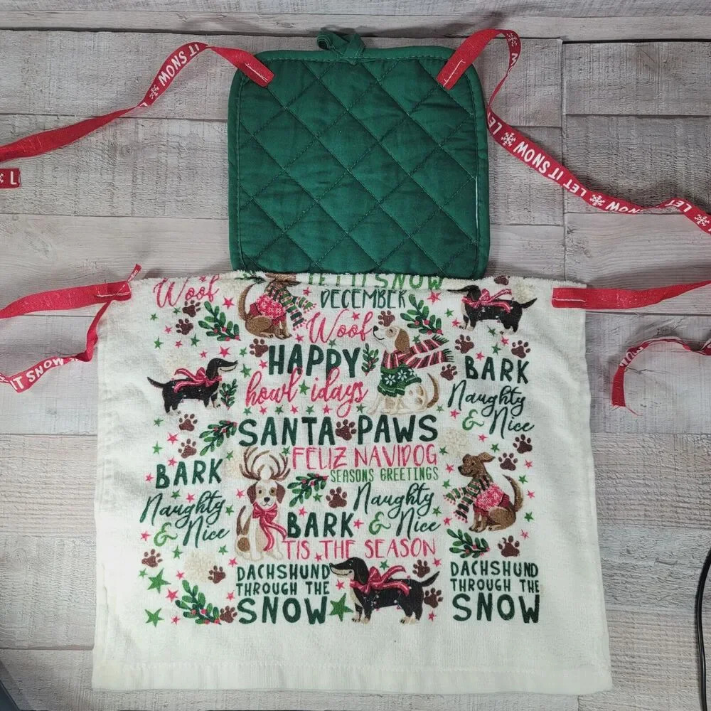 Child Holiday Christmas Apron Santa Paws Baking Hand Made